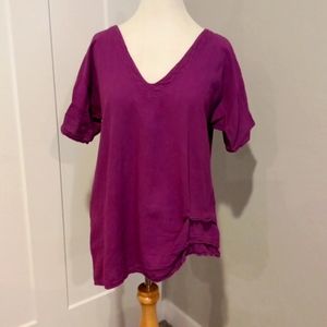 Oh My Gauze! Cotton Blouse Top Short Sleeve V Neck Purple sz 1 sm/med